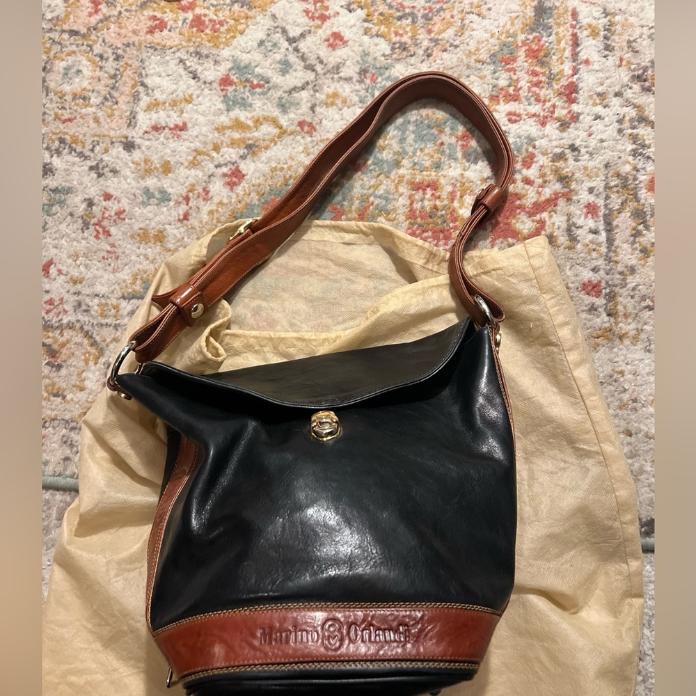 Marino Orlandi 2 tone leather hobo sling or shoulder bucket bag